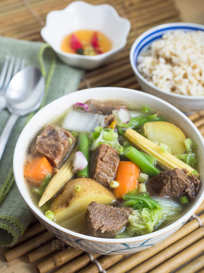 beef soup with vegetables made in a pressure cooker