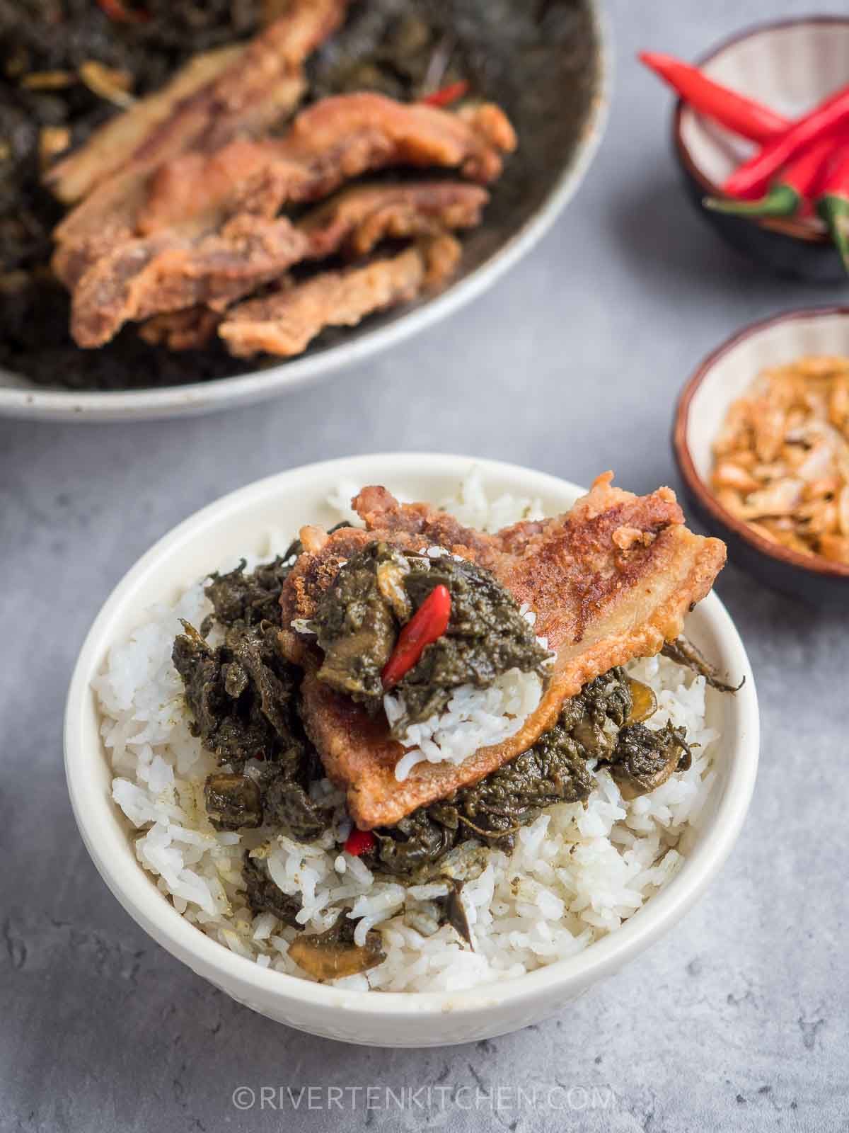 Laing with Crispy Fried Pork and Rice