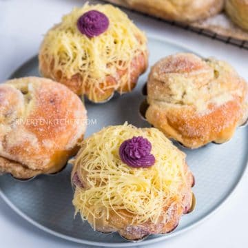 Ube Ensaymada with grated cheese